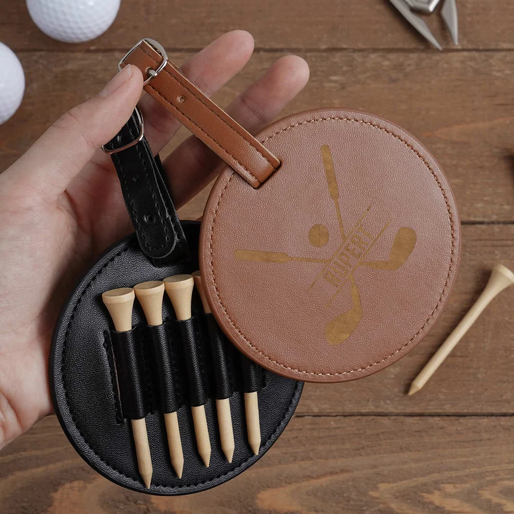 Personalized Leather Golf Tees Bag Groomsmen Dad Man Gifts Custom Engraved Wood Golf Tee Holder Set Wedding Favors Save the Date