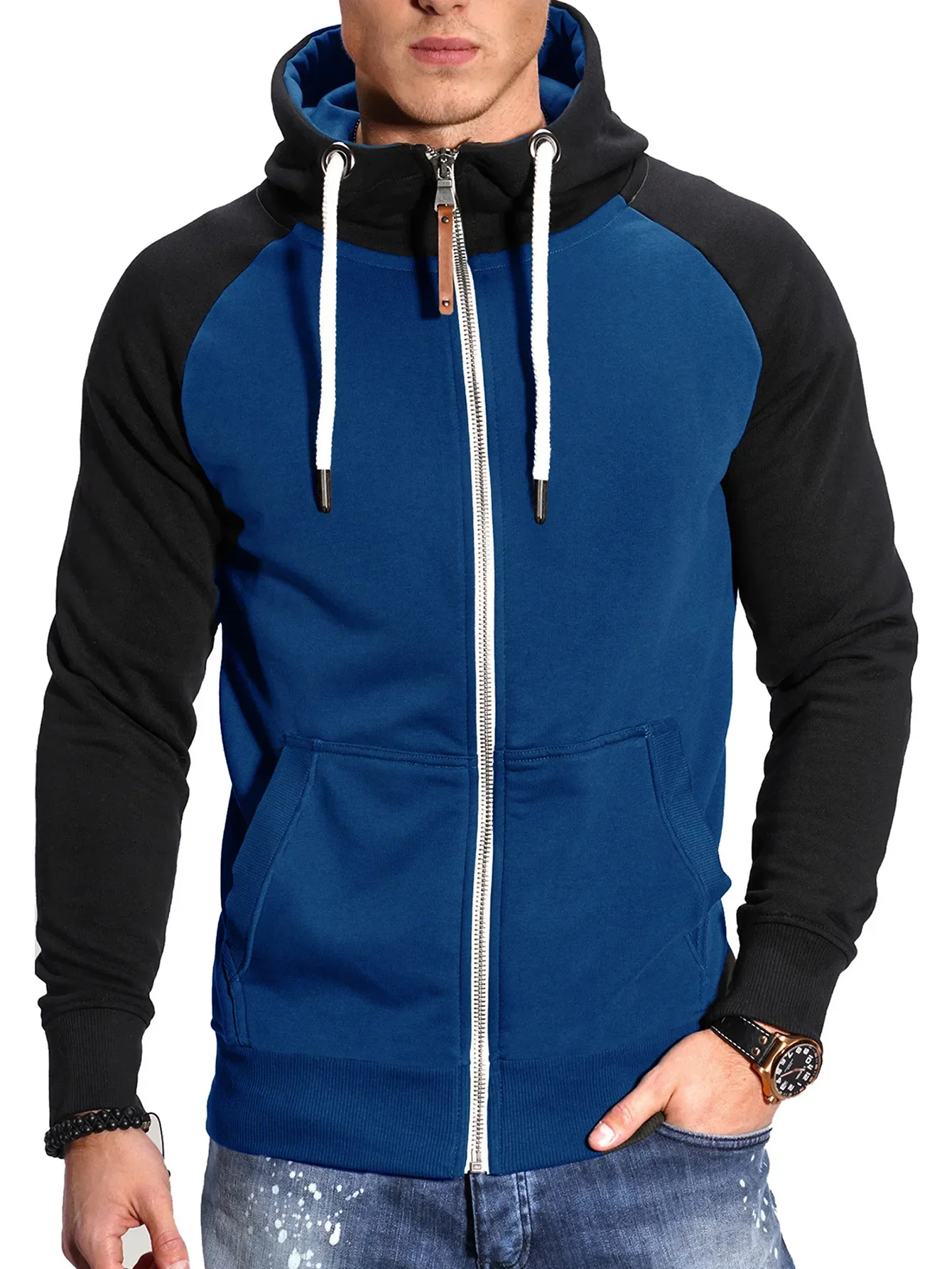 Men Hoodies Long Sleeve Sweatshirt Zipper Design Hooded Sweatshirt for Men Clothing Sportswear Slim Fit Casual Jacket
