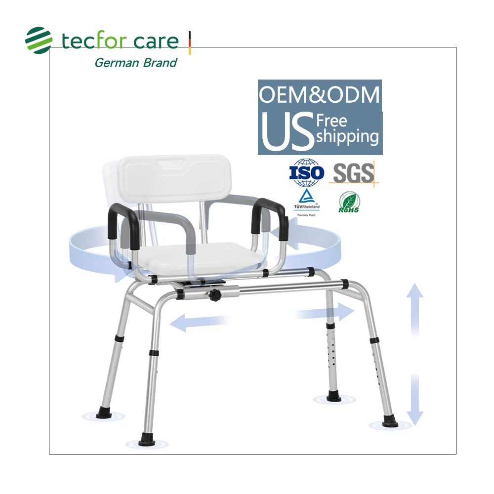 Adjus      Height Non-slip Shower Chair – Tecforcare Aluminum 360° Rotation Foldable Bath Seat
