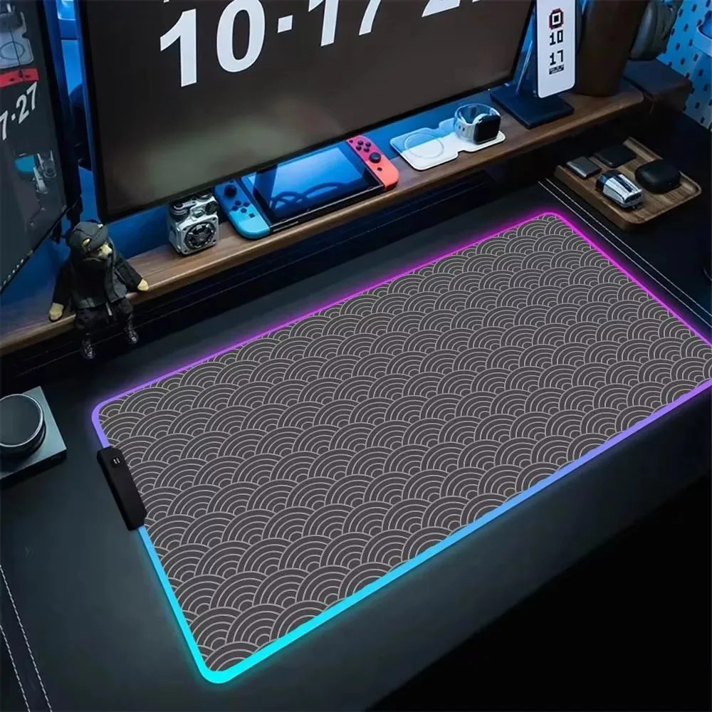Hot RGB Mouse Pad Gamer Luminous Playmat Art Aesthetics XL HD Mousepad XXL Office Soft Non-Slip PC Art Simple Line Table Mat