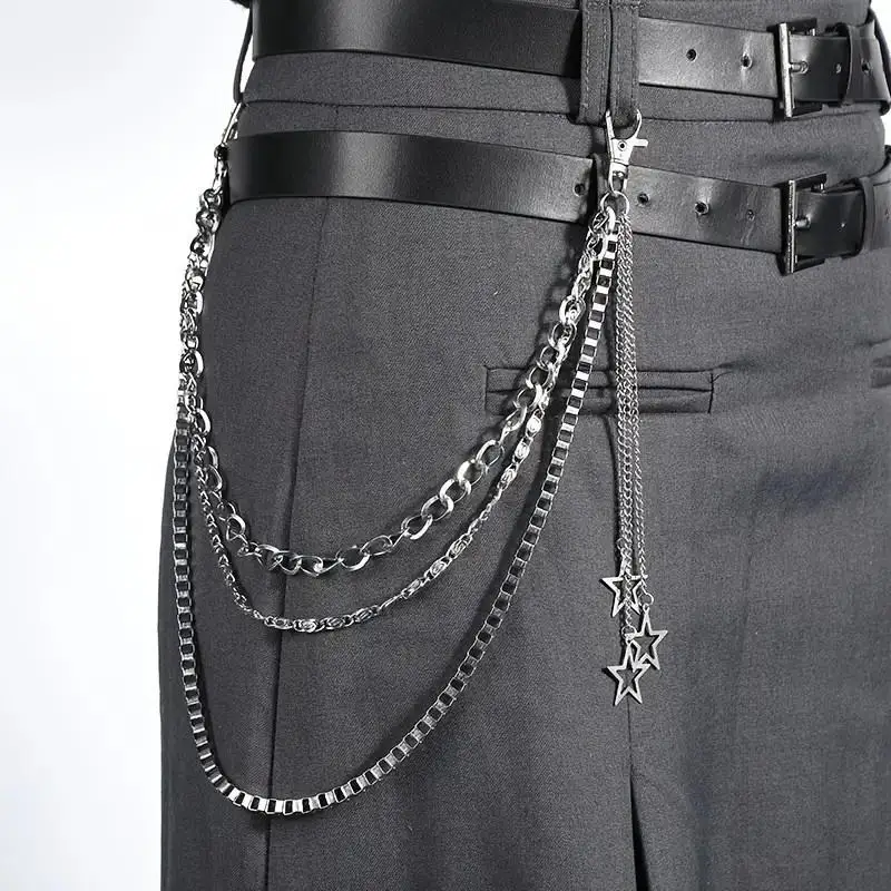 Silver Multi Layer Jean Chain with Cross Pendants Durable Metal Finish Unique Pant Chain for Cosplay Costume Accessory