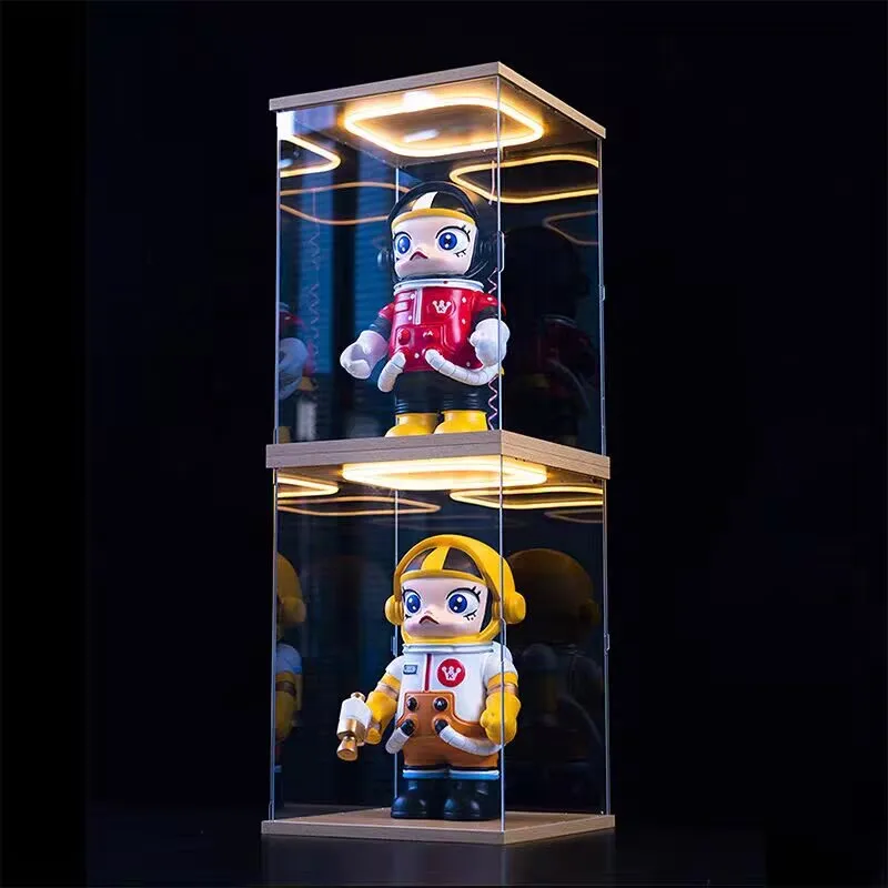 

Clear Acrylic Display Case with Ring LED Lights Use for Action Figure Display Dustproof Storage Case for Car Models and Dolls
