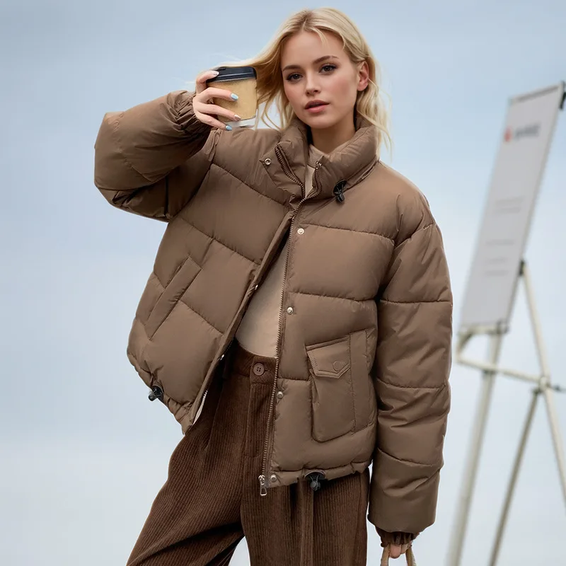 Women's Winter Parka Coat Pure Color Stand Collar Patchwork Elastic Cuffs Lady's Quilted Jacket  Korean-Style Jacket For Female