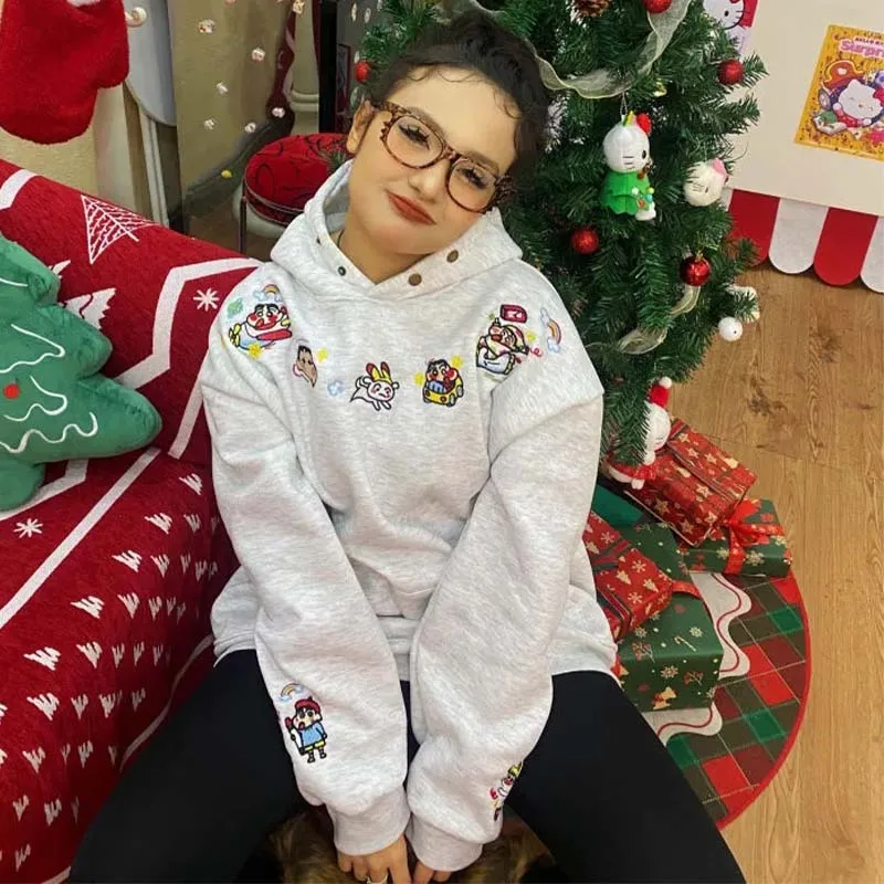 Autumn Winter Crayon Shin-Chan Zip Up Hoodie Women Y2K Clothes Korean Zipper Jacket Kawaii Girl Hooded Sweatshirt Christmas Gift