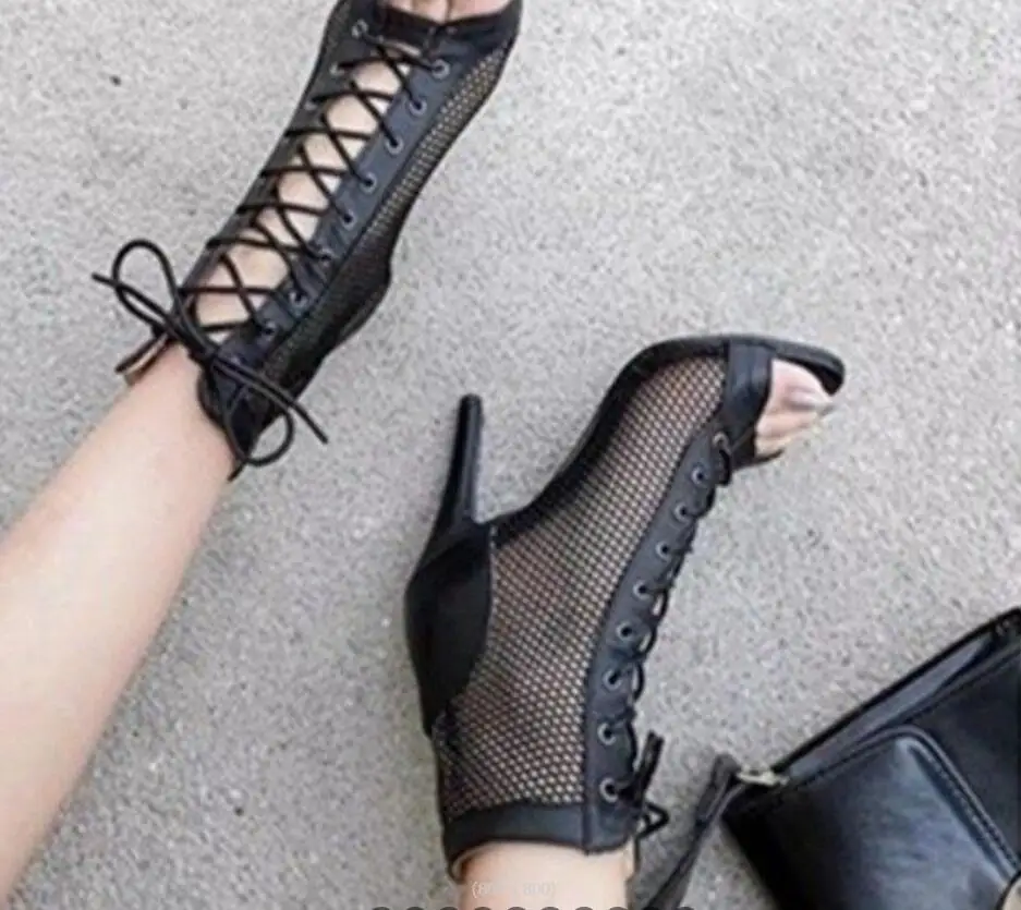 New Sexy High Heels Hollow Mesh Sandals Summer Fashion Trend Comfort Peep Toe Boots Stilettos sandal Dance Female Shoes Large