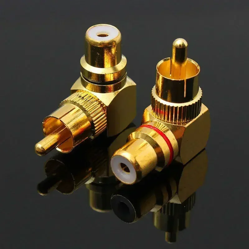 2pcs Brass RCA Right Angle Connector Plug Adapters Male To Female 90 Degree Connector AV Audio Cable L-Shaped Elbow