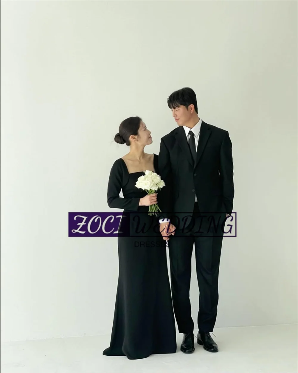 Zoci Elegant Strapless Korea Wedding Dress Elastic Satin Jacket Top Customized Photos Shoot Dress Backless Mermaid Bride Gown