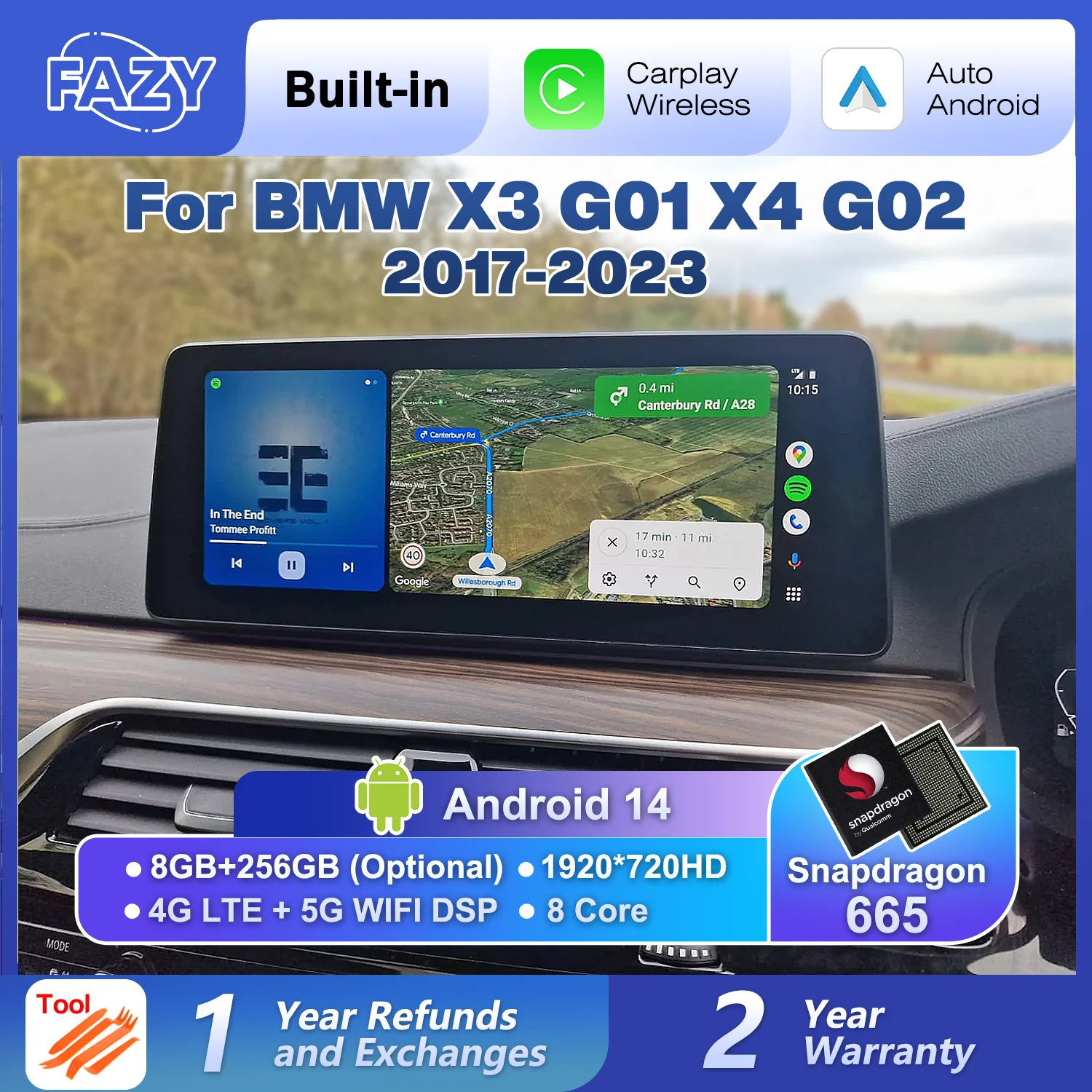 FAZY Android 14 Wireless Carplay Touch Screen For BMW X3 G01 X4 G02 2017-2023 Multimedia Player Car Stereo Radio GPS Navigation