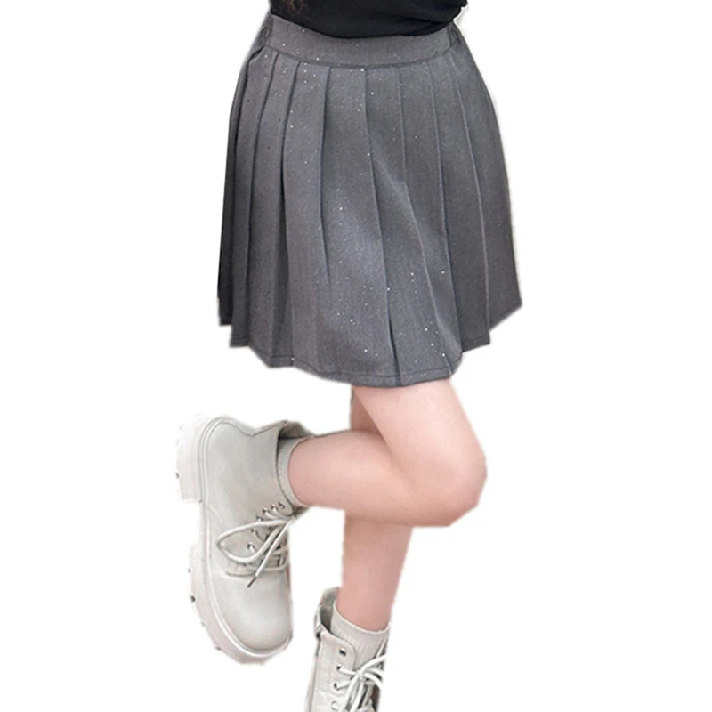 Fashion Japanese School Girl Pleated Skirt with Shine Stones High Quality Teen Kids Preppy Mini Skirt Casual Teenager Clothes