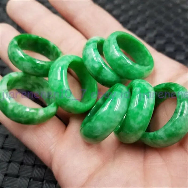 Natural Green Jade Jadeite 19-20mm Gemstone Emerald Ring Men Women Gift