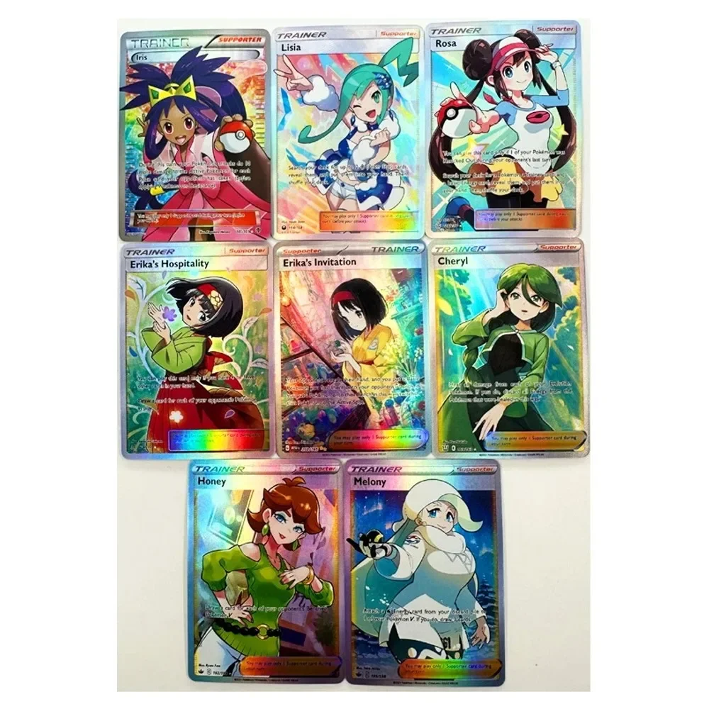 DIY Pokémon PTCG English Rosa Melony Refractive Flash Card 8PCS Anime Peripheral Game Collection Card Holiday Gift