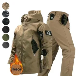 Men's Winter Autumn Fleece Jackets Tactical Waterproof Suits Outdoor Fishing Hiking Camping Tracksuits Coats Thermal Pants