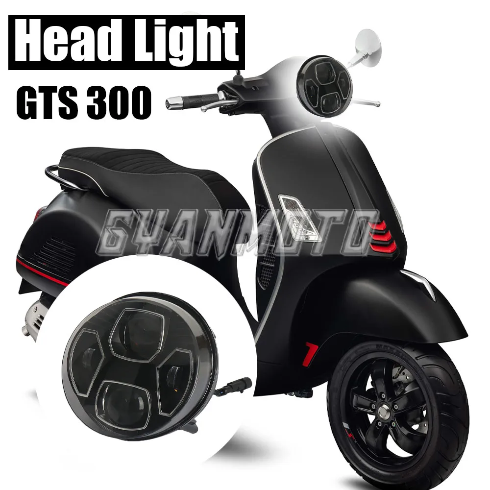 For Vespa GTS300 GTS 300 gts300 New Motorcycle Accessories Led Headlight Round Head Light Kit Black and Chrome