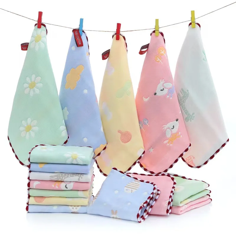 Cute Baby Face Washed Towel Cotton 6 Layers Gauze 25*25cm Square Newborn Infant Printed Cartoon Handkerchief Bathing Wipe Cloth