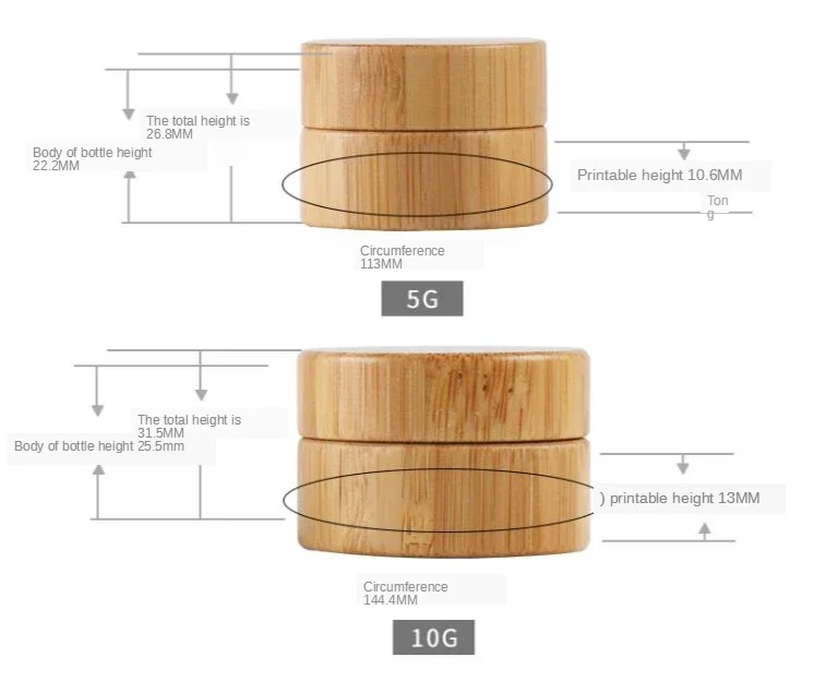 天然竹製の空の化粧瓶,詰め替え可能なボトル,フェイスクリーム,ローション,化粧品容器,旅行用アクセサリー,5g, 10g