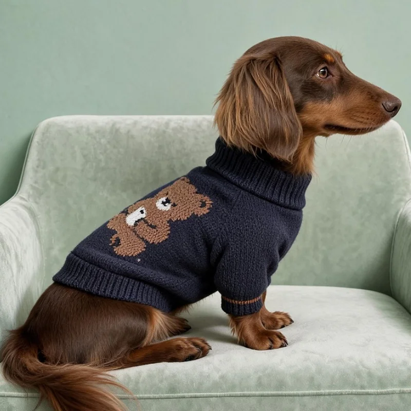 Hundepullover mit Bärenmuster, warme, weiche Hundekleidung, modischer Rollkragenpullover für Welpen, gemütlicher Strickpullover für Haustiere, süßer Katzenpullover, Bekleidung für Bichon. – Detail 14