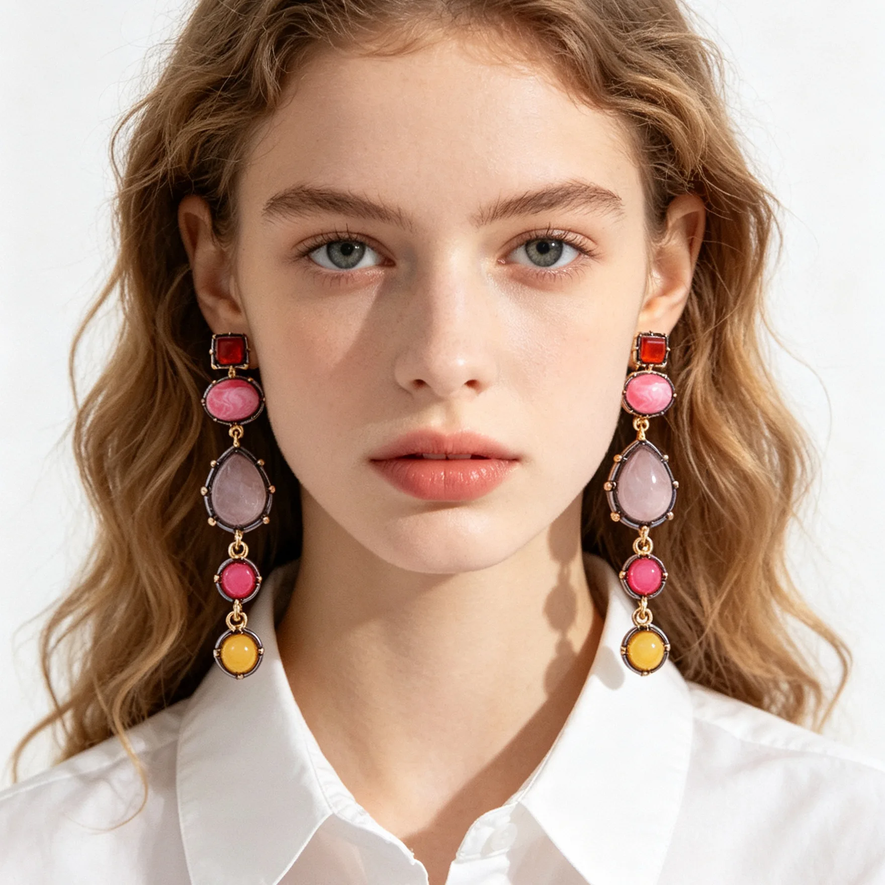 ZA spell retro color water drop earrings light luxury niche banquet dress elegant temperament versatile earrings