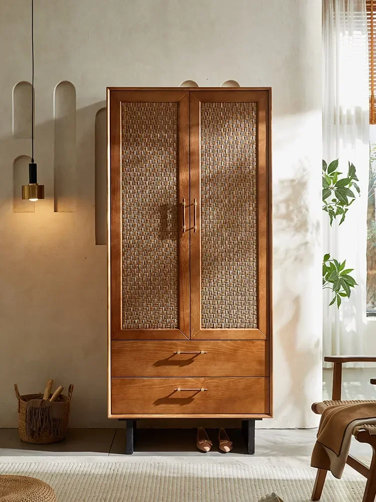 

Nordic Multi-Functional Rattan Wardrobe Simple Living Room Storage Cabinet B & B Bedroom Double Door Coat Cabinet