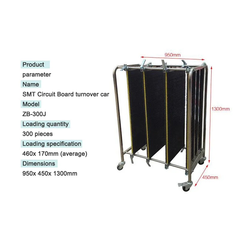 ZB-900J Mobile Anti-Static Turnover Car SMT Circuit Board Stainless Steel Trolley Adjustable Width Hand Cart With Swivel Casters