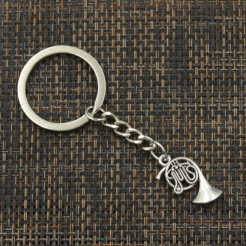 Fashion 30mm Key Ring Metal Key Chain Keychain Jewelry Antique Silver Color Plated French Horn 23x18mm Pendant