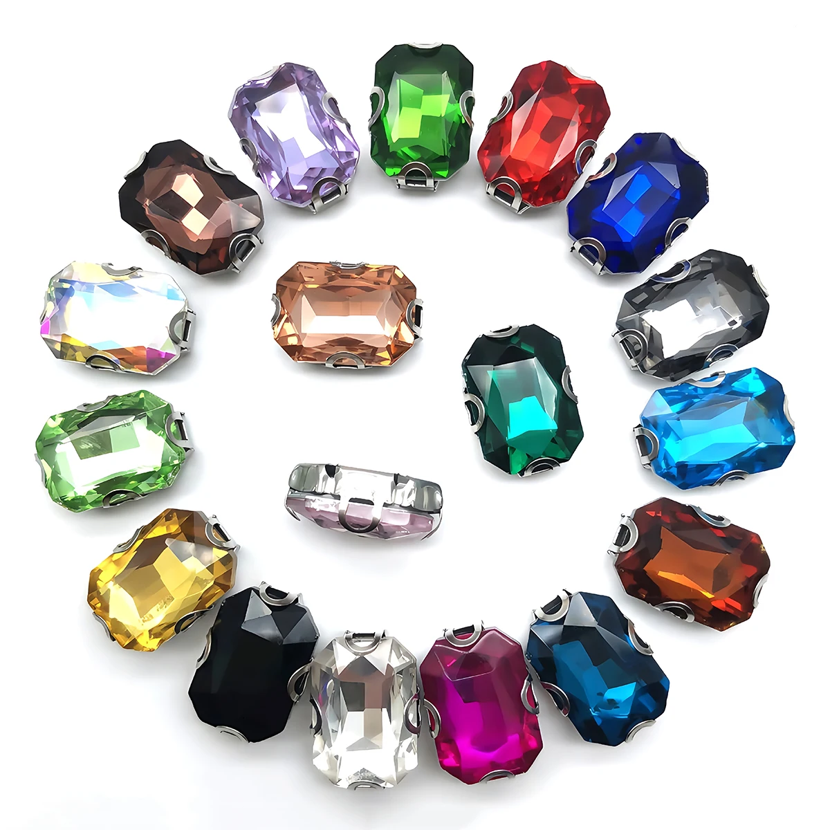 Rectangle Glass Rhinestones with Claw Marquise Sew On Crystal Stone Strass Diamond Metal Base Wedding Clothes Garment Ornament