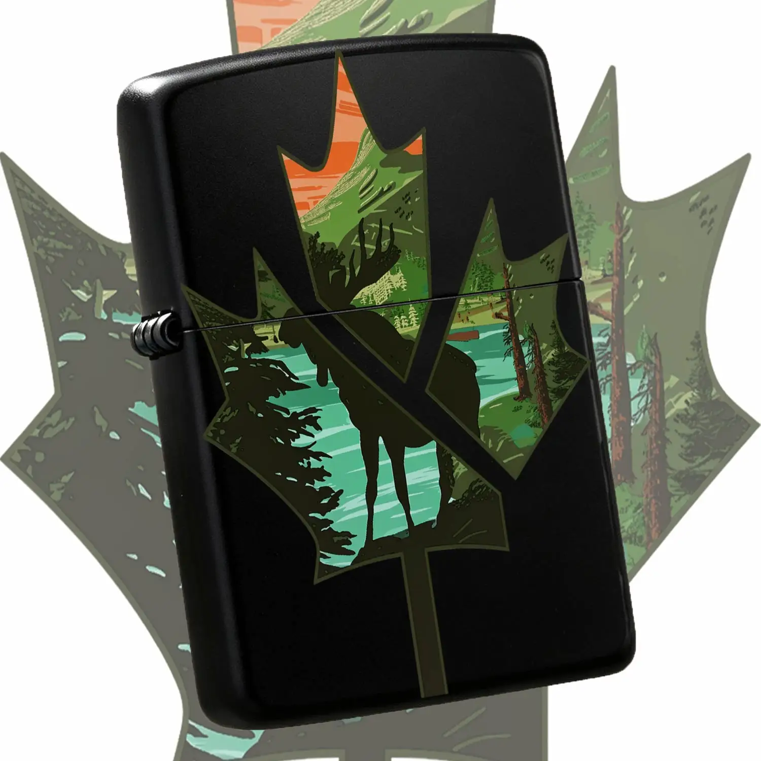 Creative Maple Leaf Canadian Landscape Pattern Lighter, Nature Themed Portable Ignition Device, Exquisite Scenery Print Multi-Scenario Usable Daily Carry Practical Unique Gift For Outdoor Enthusiasts And Home Use A Humorous And Interesting