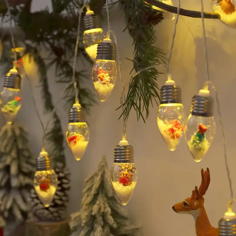 1 قطعة 10/20LED عيد الميلاد سنو غلوب سلسلة أضواء سانتا كلوز شجرة عيد الميلاد الرنة دمية أتمنى ضوء لحفل زفاف ديكور المنزل #4