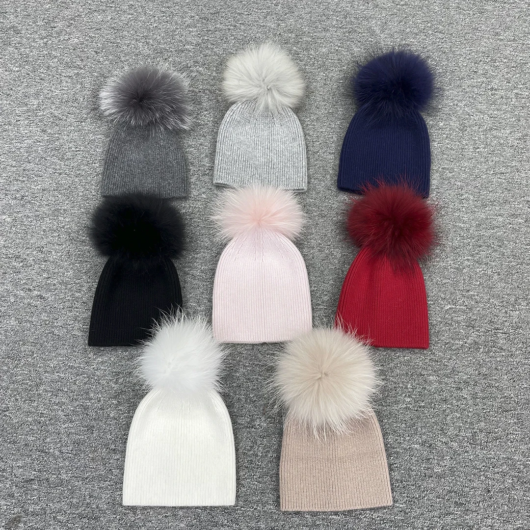 MISSJANEFUR 2022 Newborn Knitted Hats Soft Warm Angora Kids Boy Girl Fur Pom Pom Hat Cute Baby Toddler Beanies Kid Bonnet Caps