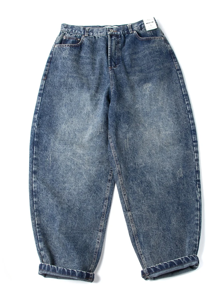 

Vintage Heavyweight Cotton Men's Jeans Loose Fit Tapered Hip Hop Sle Straight Leg Zipper Closure No Iron Needed