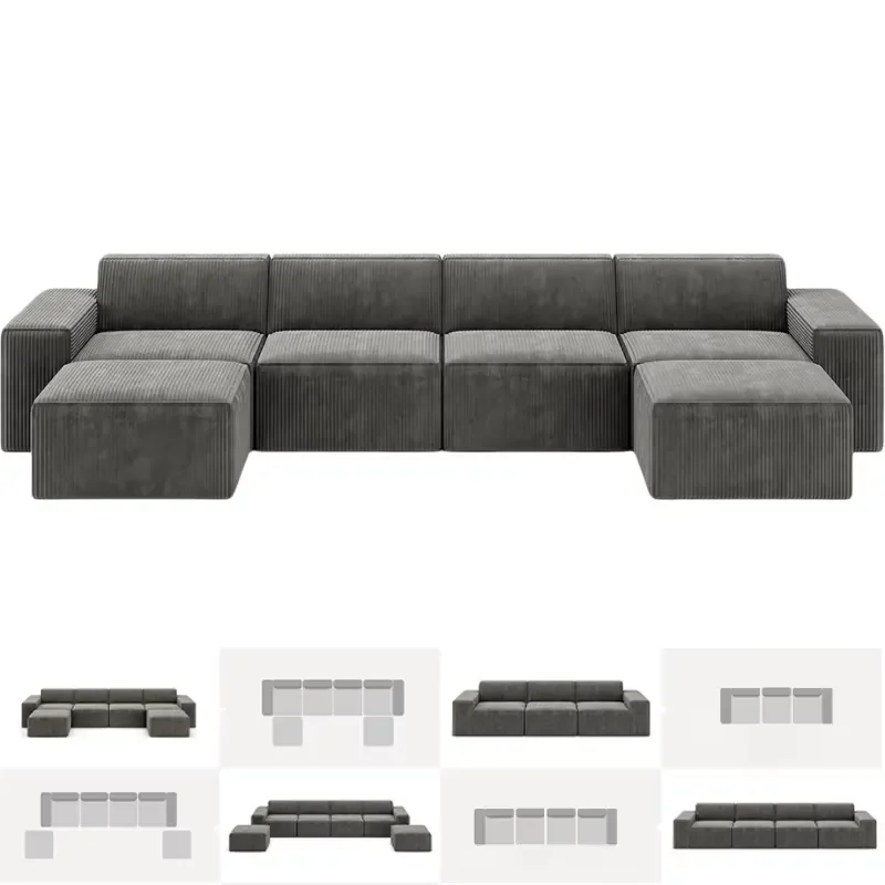 Modular U Shape Sofa Compressed Sectional Couches Furniture Set for Living Room Home Decor