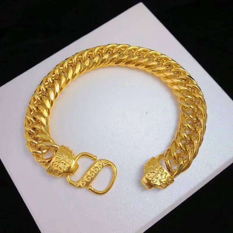 VivoGold9999 24K real gold jewelry flat bracelet boss Fu's head hand jewelry men's and women's bracelet