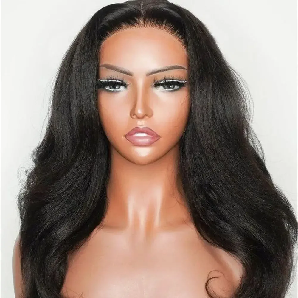 

26Inch Soft Black Kinky Wave Natural Long Glueless 180Density Lace Front Wig For Women With Baby Hair Preplucked Daily
