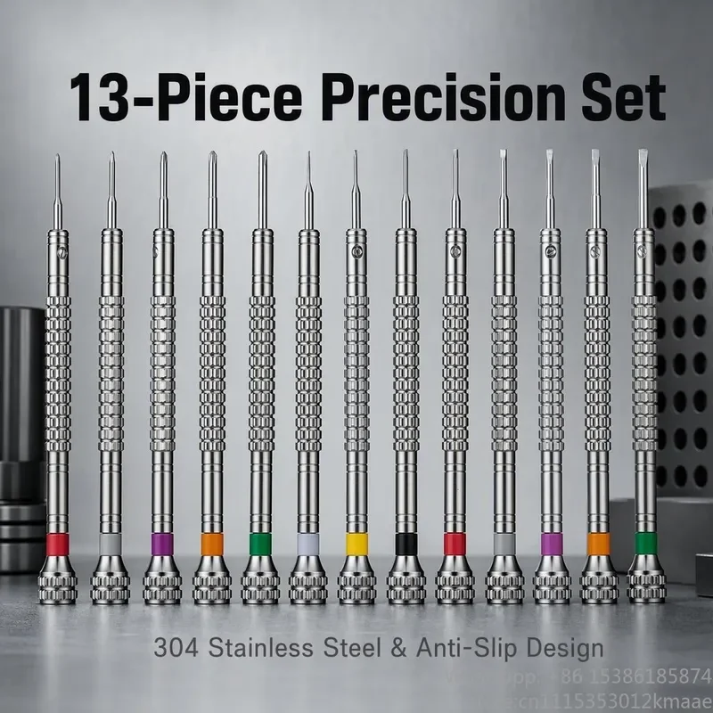 Vequyn 13-Piece 304 Stainless Steel Precision Watch Screwdriver Set for Watchmaker Jewelry Eyeglass Repair
