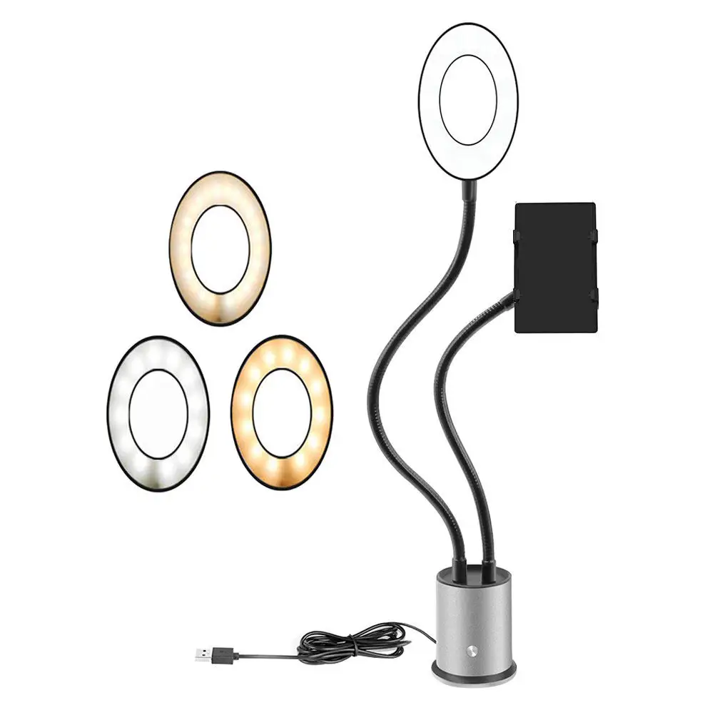 

Flexible Long Arm 360° Adjustable Phone Holder For Live Stream Makeup Selfie Video Call Dimmable Led Lamp