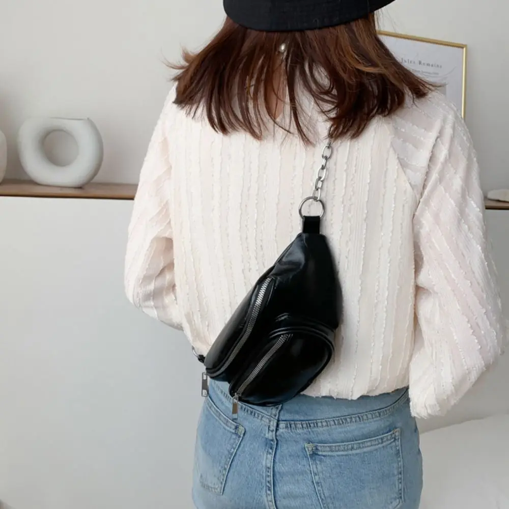 Fanny Packs PU Chest Bag PU Leather Korean Style Women Chest Crossbody Bag Large Capcity Solid Color Crossbody Waist Pack Travel
