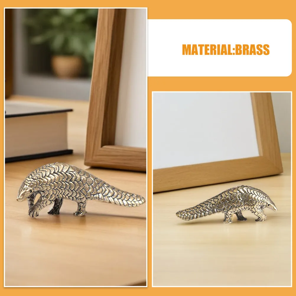 2Pcs Brass Animal Decor Pangolin Tabletop Ornament Vintage Small Statue Feng Shui Good Luck Wealth Office