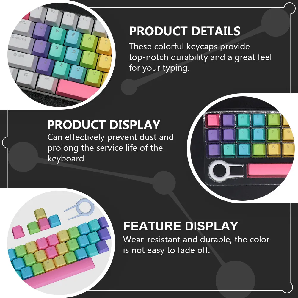 1Set Rainbow Keyboard Keycaps Pbt Material Durability Fade Resistant Smooth Typing Feel for Home Office Gaming DIY