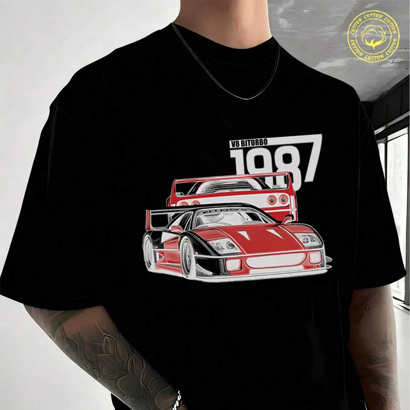 

A Classic Supercar In Red Tone Moto Cotton Casual T-shirts Summer Cotton Short Sleeved O-Neck Breathable Unisex Tops