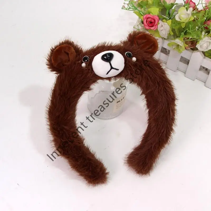 

3XUA Children Cartoon Bear Hairband Hair Styling Accessory Plush Headbands For Woman