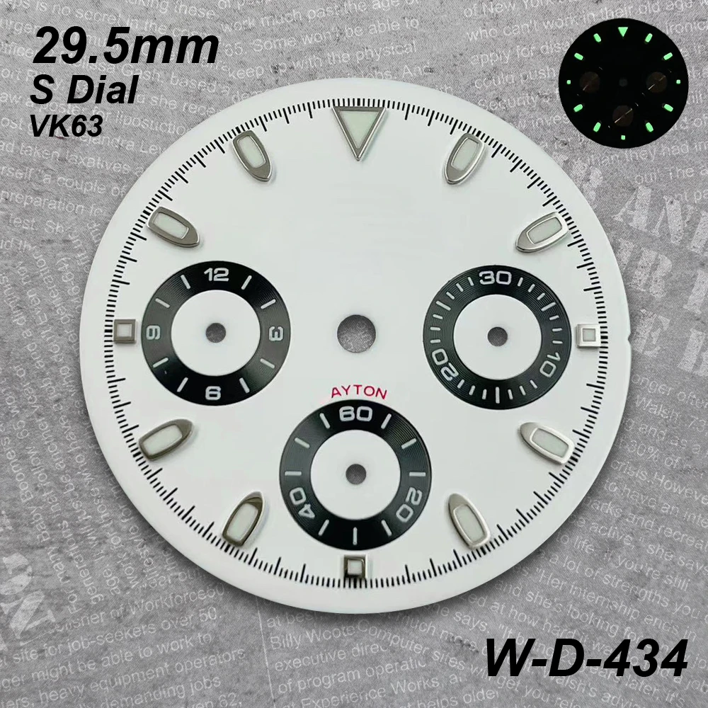 29.5 mm DTN Panda S Logo Dial Suitable For VK63 Movement Green Luminous Matte/Sunburst Quality Watch Modification Accessories