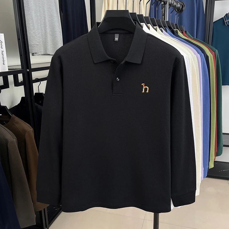 Original Marke Herren Poloshirt 100 Baumwolle Revers Hund Sticken Langarm T-Shirt Herbst Neue Business Casual Hübsche Herrenbekleidung – Detail 15