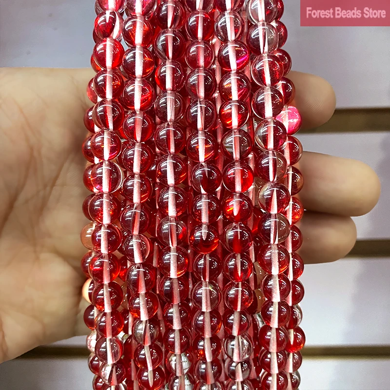 Red Austria Crystal Synthesis Glitter Moon Stone Round Beads for Jewelry Making DIY Bracelet Necklace 15