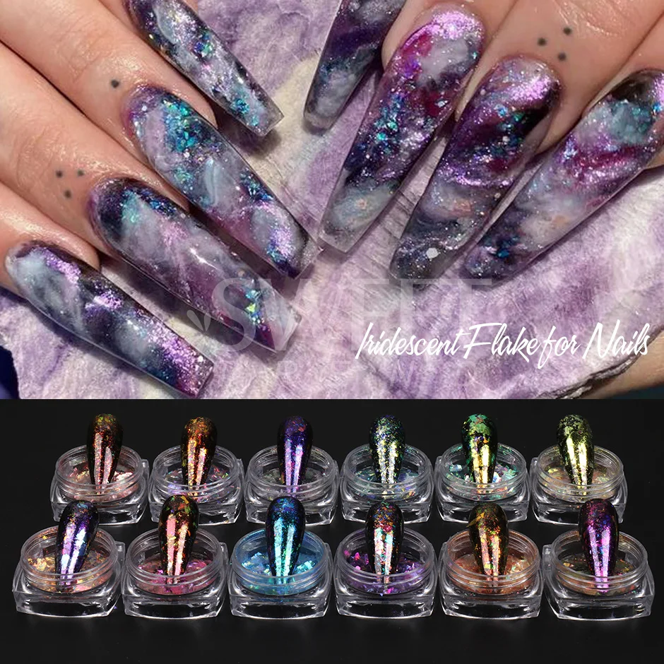 Opala iridescente flocos de unhas lantejoulas mãe pérola concha cristal glitter fatia da arte do prego decoração inverno manicure abastecimento sayhf