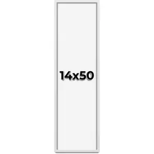 14x50 Solid Wood Display Case with UV Acrylic, Acid-Free Backing, and Hanging Hardware for Art, Photos, and Certificates - White