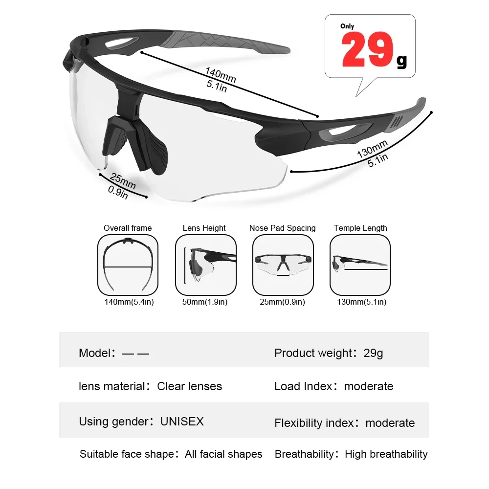 MTB Cycling Glasses Photochromic Sunglasses Men Women Mountain Bike Eyewear Sports Running Safety Goggles Bicycle Accessories