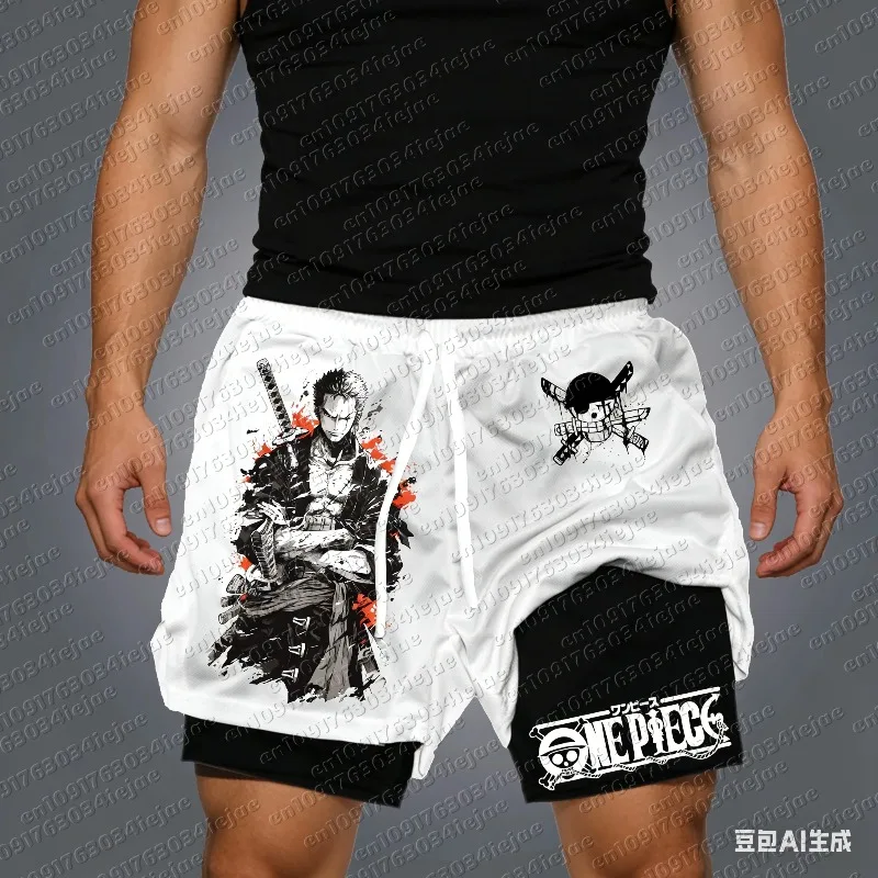 

Шорты One Piece с принтом Луффи для мужчин и детей, летние, быстросохнущие, двухслойные, 2-в-1, для косплея, удобные и дышащие