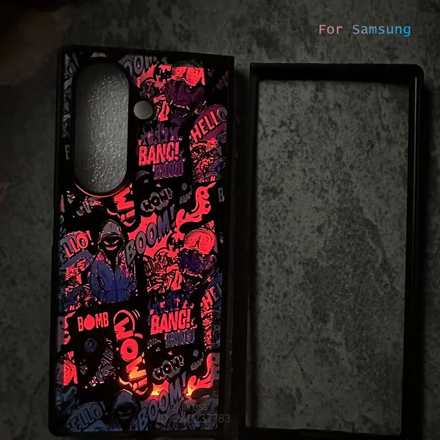 

Street Graffiti Art Smart LED Light Phone Case For Samsung Galaxy Z fold 7 6 5 4 S25 S24 S23 S22 S21 Ultra Shockproof Glow Cover