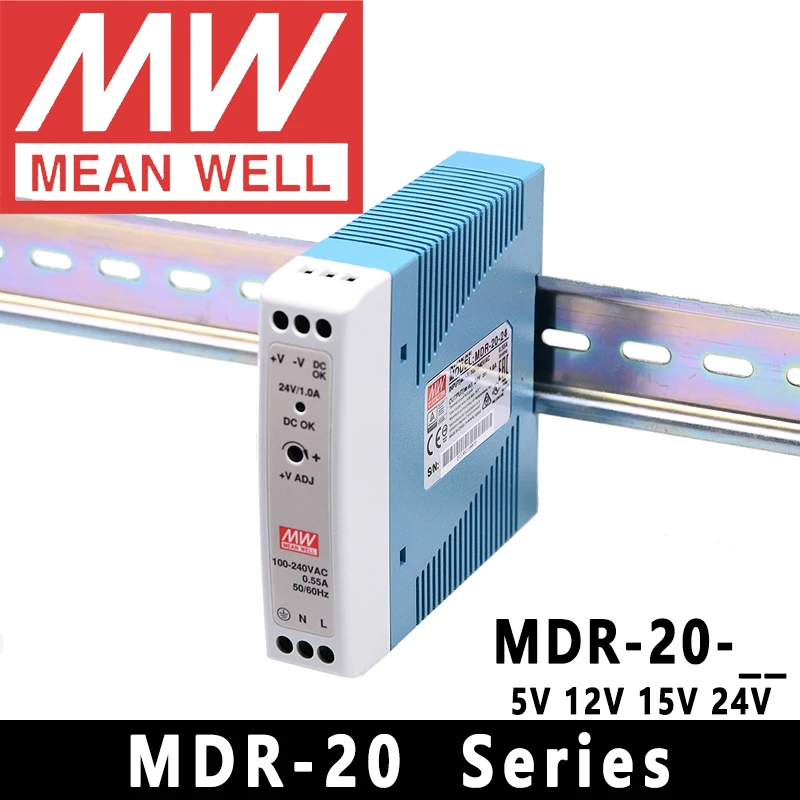 Original Mean Well MDR-20-5/12/15/24 meanwell 20W AC/DC Single Output Industrial DIN Rail Power Supply