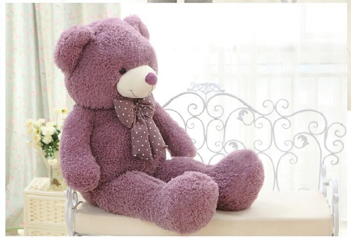 

lovely purple teddy bear doll candy colours teddy bear with spots bow plush toy doll birthday gift about 100cm