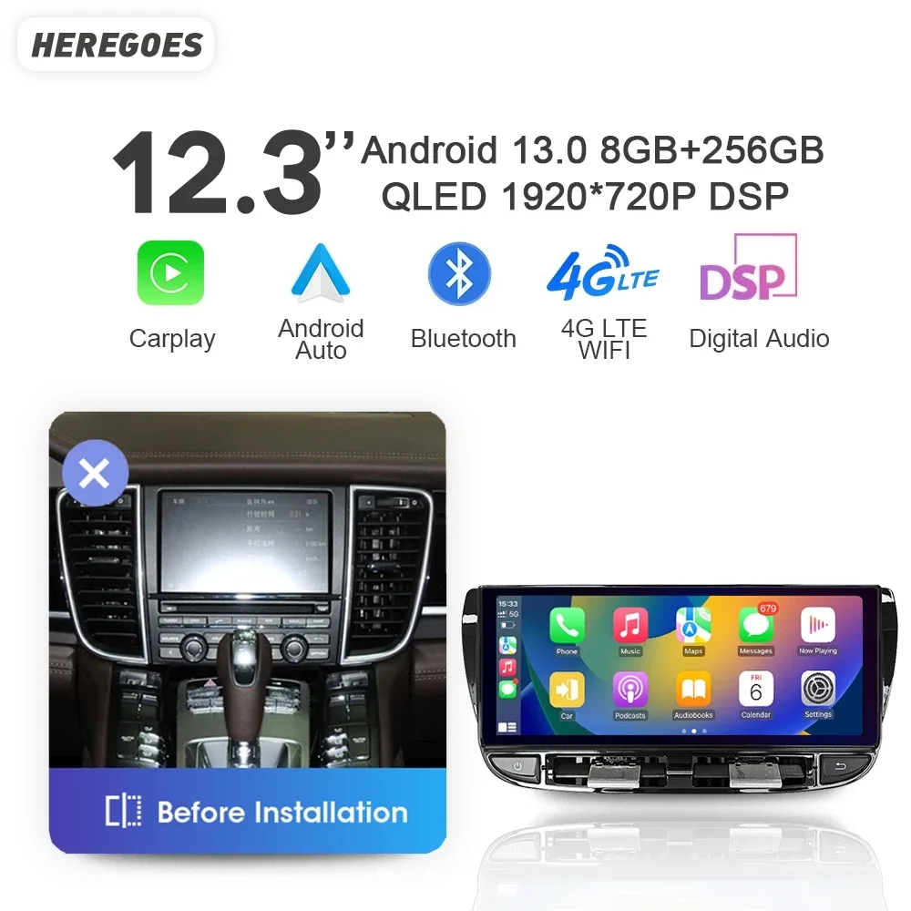 

Blu-ray Carplay Android 13 Car Radio Multimedia Player For Porsche Panamera 2010-2015 2016 2017 Auto GPS Stereo 8G+256G Wifi LTE